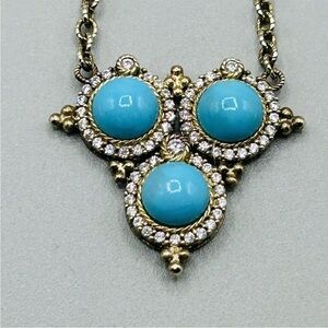 Judith Ripka 3 Turquoise in CZ Circles on 18” Sterling Silver Chain (looks gold)